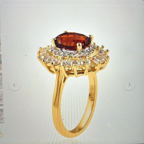 Premium Brazilian Cherry Citrine & White Zircon Cocktail Ring in Vermeil Yellow - Picture 8 of 10